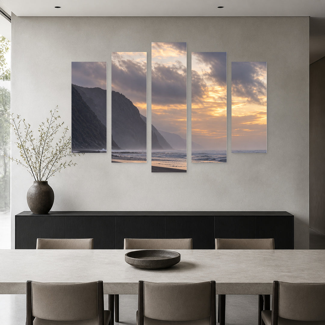 Silence with Geometric Rhythm — five-panel wall art in frontal interior | 5wallart 57548 M3
