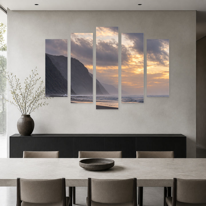 Silence with Geometric Rhythm — five-panel wall art in frontal interior | 5wallart 57548 M3