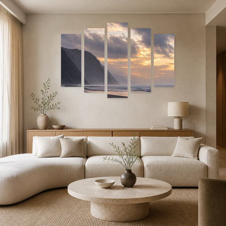 Silence with Geometric Rhythm — five-panel wall art in alternate frontal interior | 5wallart 57548 M4