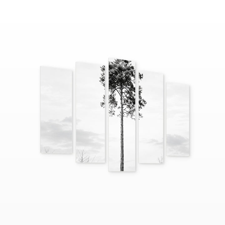 Accent Tree in Serene Light — five-panel wall art on white background in perspective | 5wallart 57549 M1