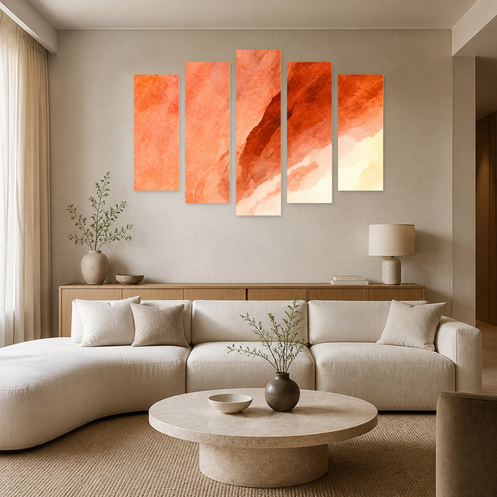 Blush Modern Composition — five-panel wall art in frontal interior | 5wallart 57551 M3