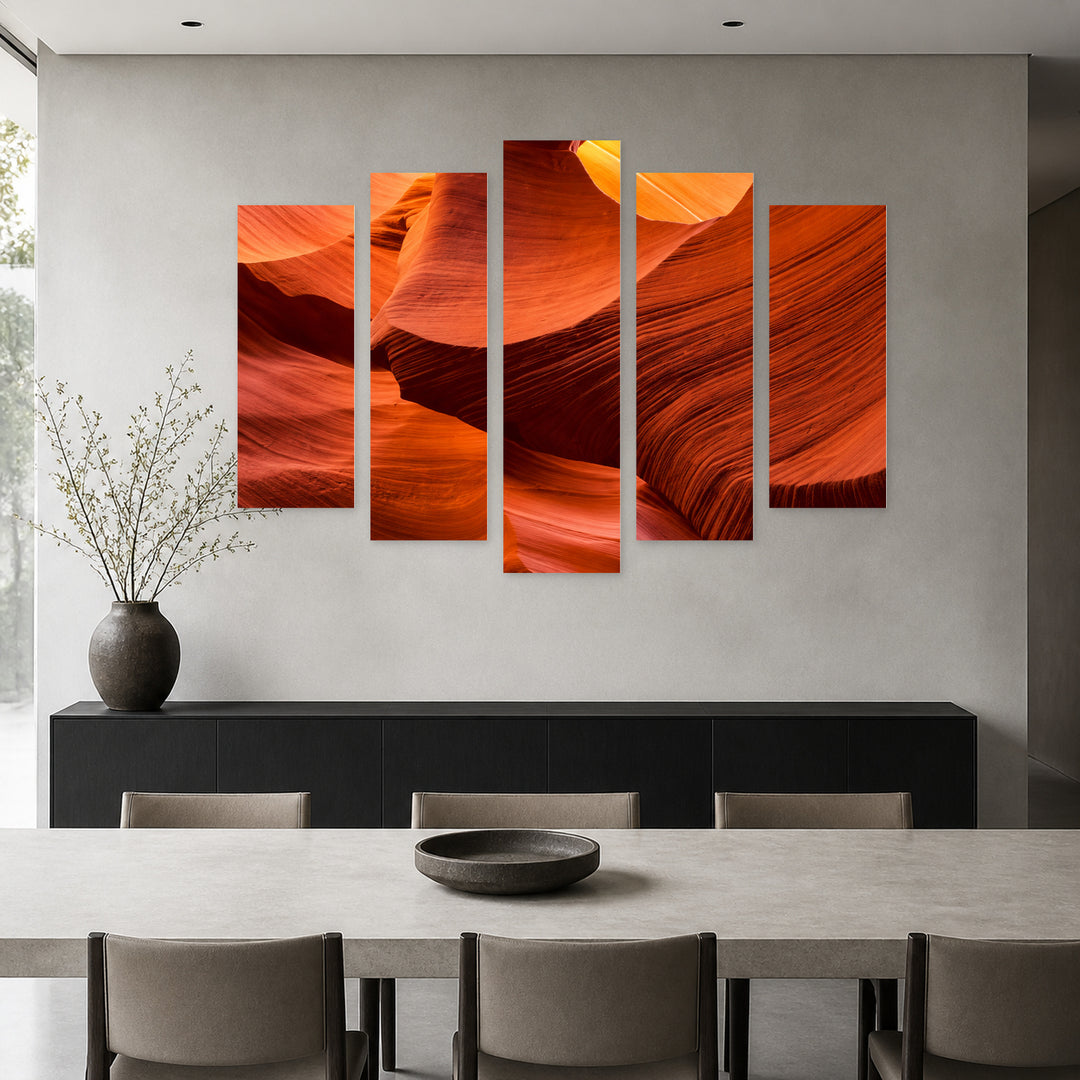 Sand Shapes with Geometric Rhythm — five-panel wall art in frontal interior | 5wallart 57556 M3