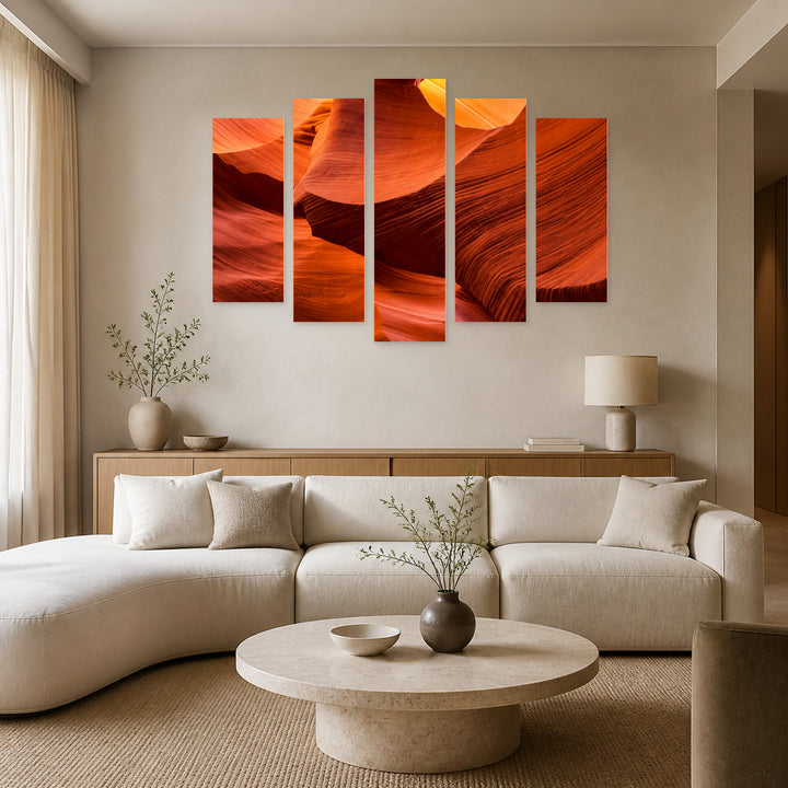 Sand Shapes with Geometric Rhythm — five-panel wall art in alternate frontal interior | 5wallart 57556 M4