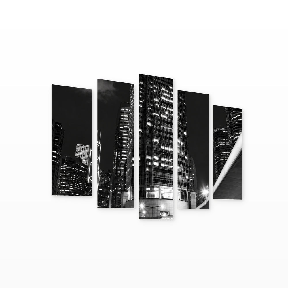 Night Movement Urban Panorama — five-panel wall art on white background in perspective | 5wallart 57562 M1