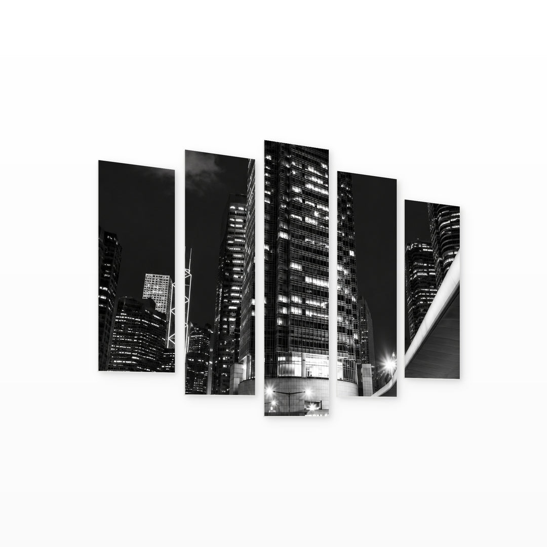 Night Movement Urban Panorama — five-panel wall art on white background in perspective | 5wallart 57562 M1