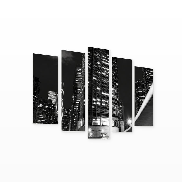 Night Movement Urban Panorama — five-panel wall art on white background in perspective | 5wallart 57562 M1