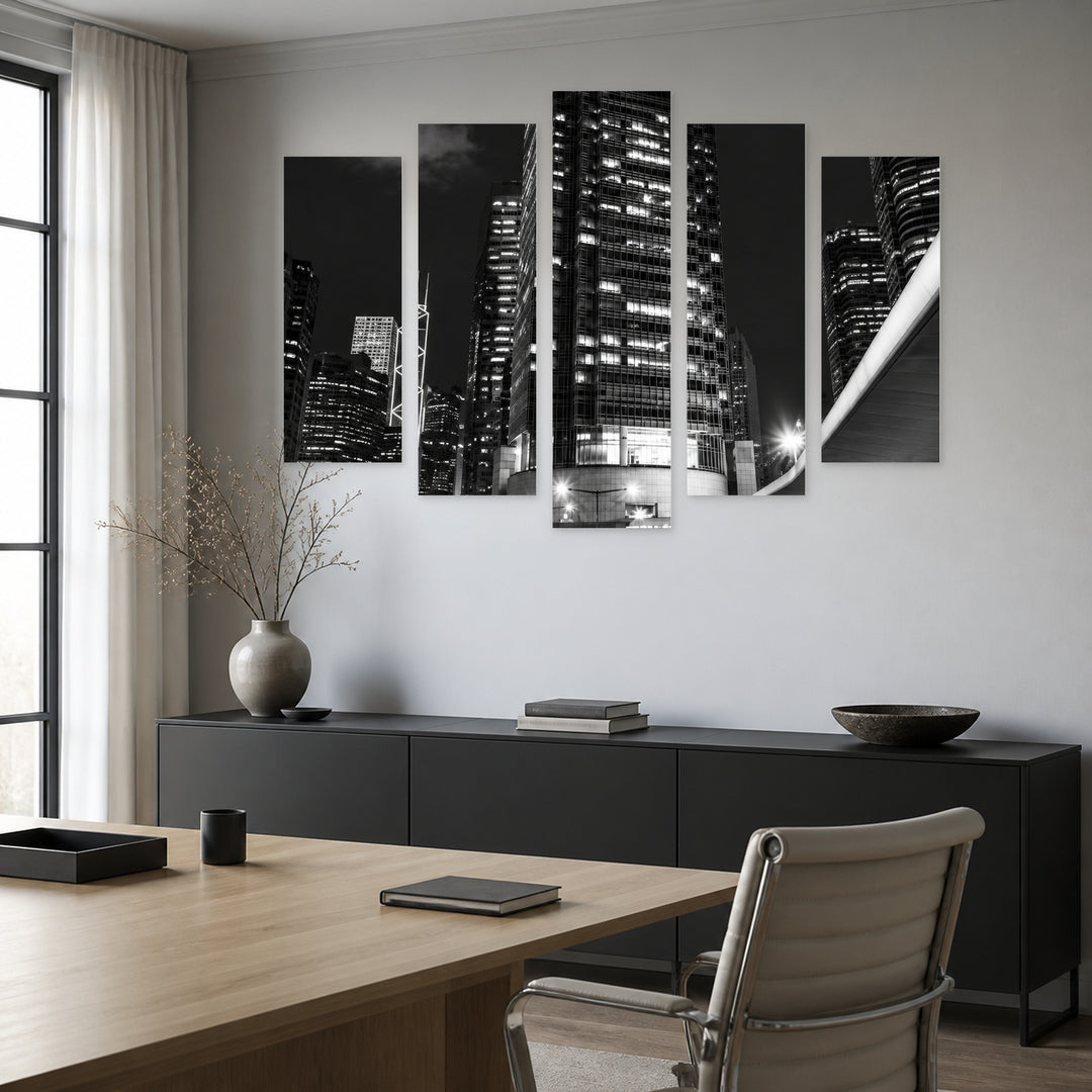 Night Movement Urban Panorama — five-panel wall art in frontal interior | 5wallart 57562 M3