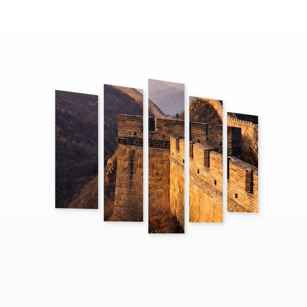 Great Wall of China in Serene Light II — five-panel wall art on white background in perspective | 5wallart 57563 M1