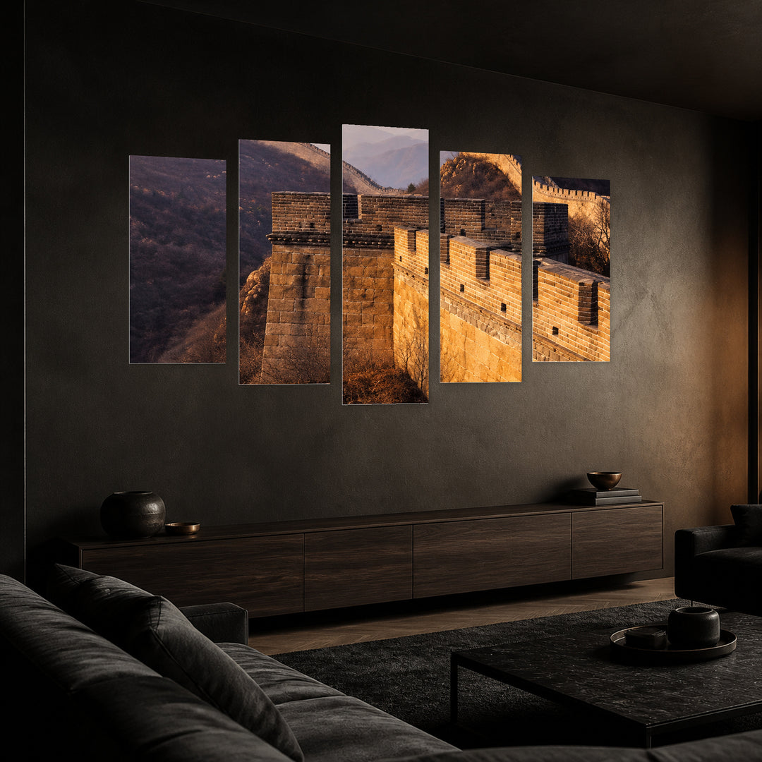 Great Wall of China in Serene Light II — five-panel wall art in perspective interior | 5wallart 57563 M2