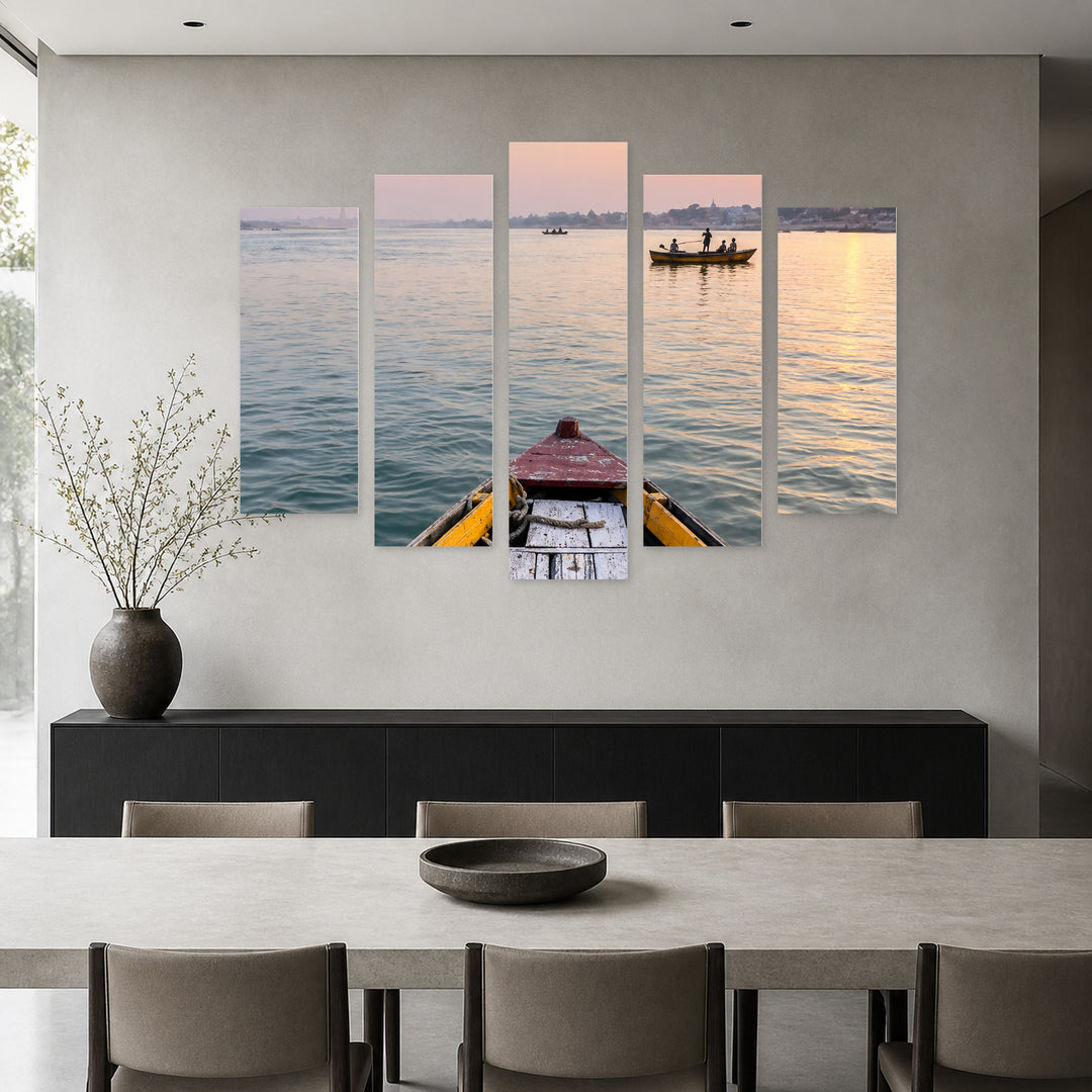 Boat Bow with Dreamlike Atmosphere — five-panel wall art in frontal interior | 5wallart 57564 M3