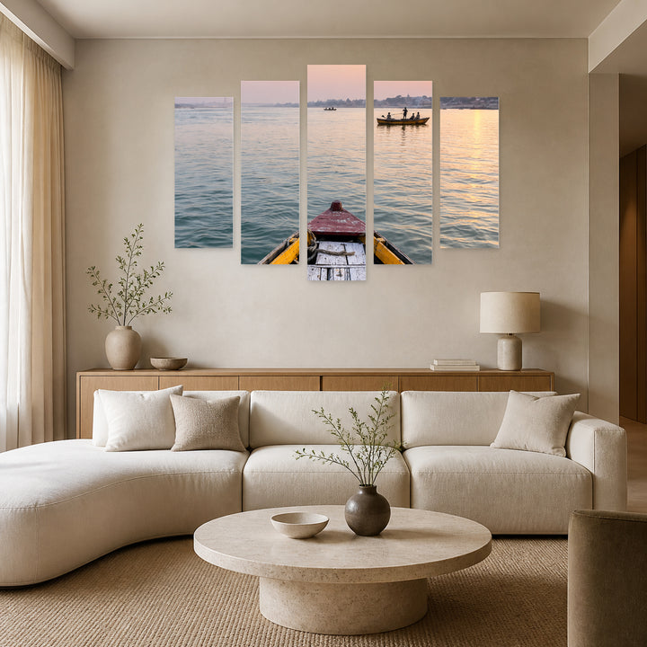Boat Bow with Dreamlike Atmosphere — five-panel wall art in alternate frontal interior | 5wallart 57564 M4