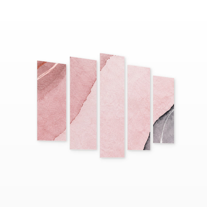 Pink Leaf in Serene Light — five-panel wall art on white background in perspective | 5wallart 57569 M1