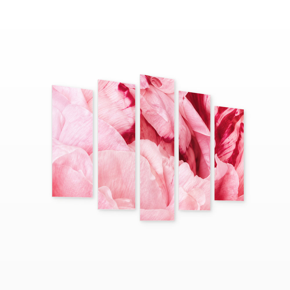 Shades of Pink with Geometric Rhythm — five-panel wall art on white background in perspective | 5wallart 57571 M1