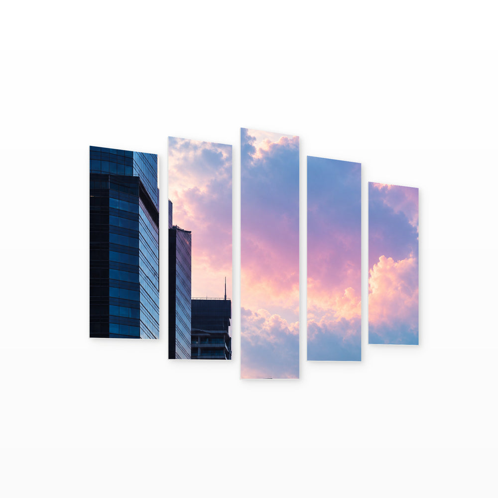 Tall Business Buildings Urban Panorama — five-panel wall art on white background in perspective | 5wallart 57572 M1