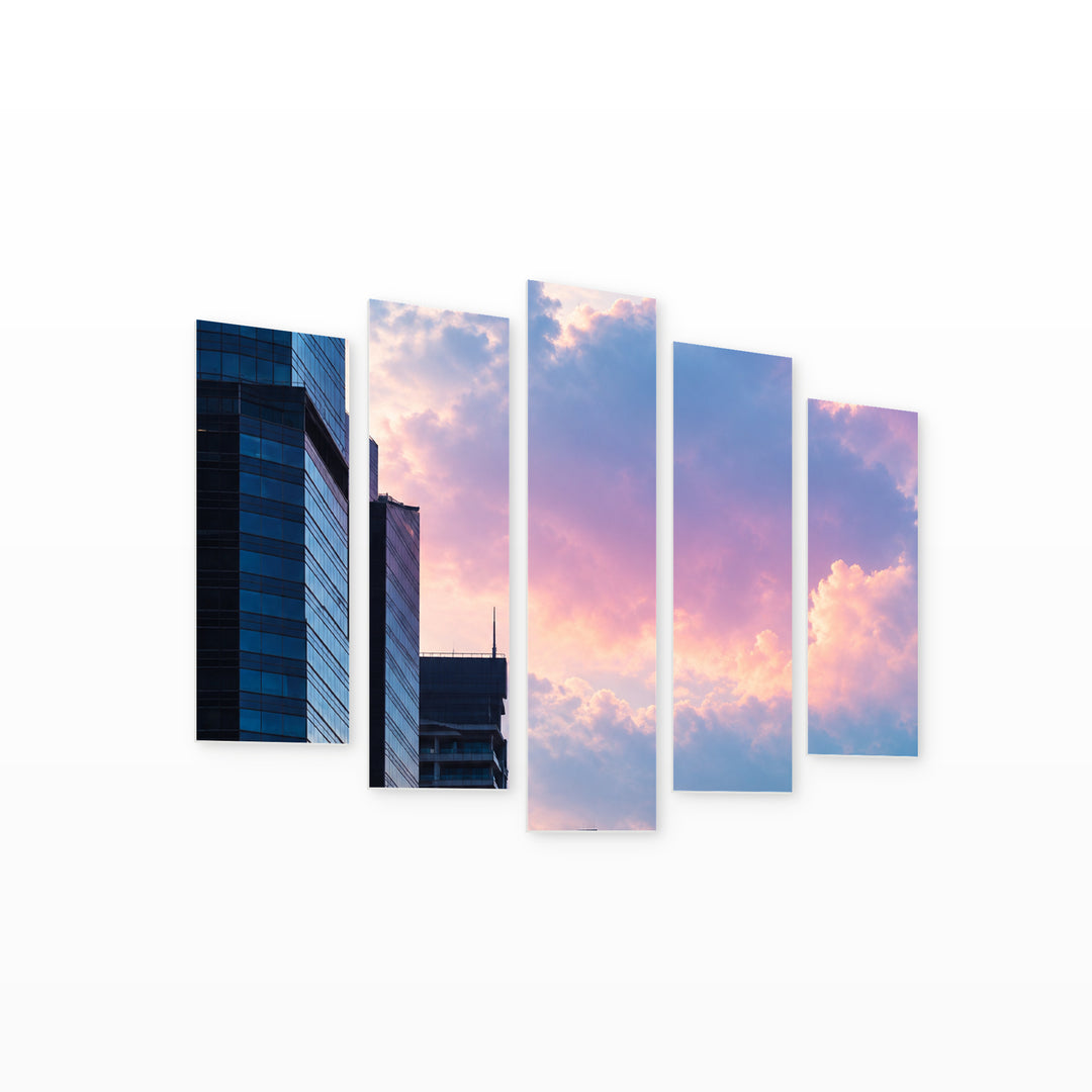 Tall Business Buildings Urban Panorama — five-panel wall art on white background in perspective | 5wallart 57572 M1