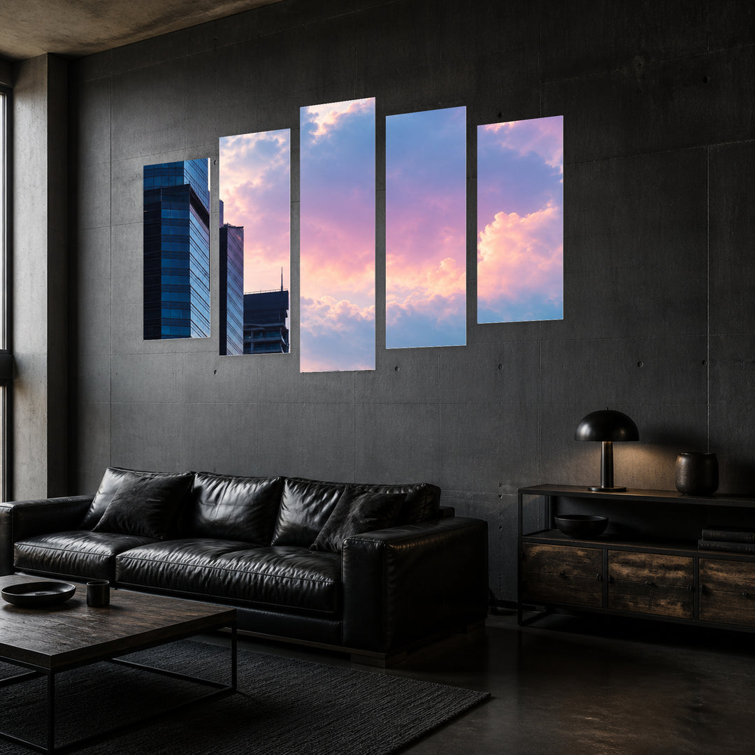 Tall Business Buildings Urban Panorama — five-panel wall art in perspective interior | 5wallart 57572 M2