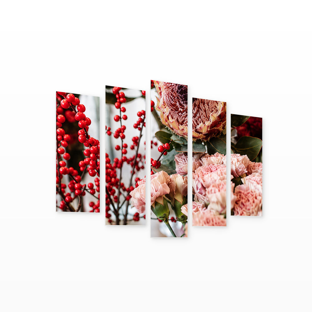 At the Flower Shop with Geometric Rhythm — five-panel wall art on white background in perspective | 5wallart 57573 M1