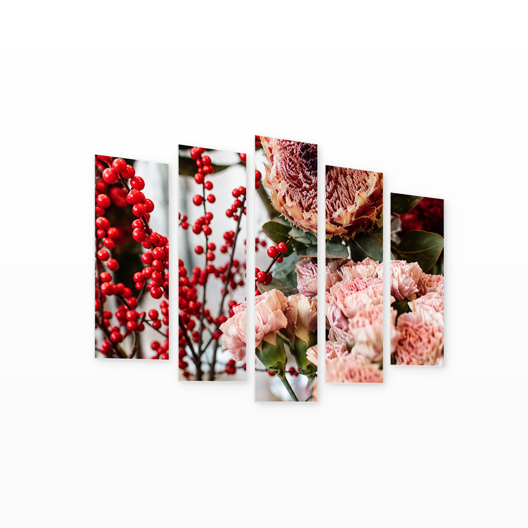 At the Flower Shop with Geometric Rhythm — five-panel wall art on white background in perspective | 5wallart 57573 M1