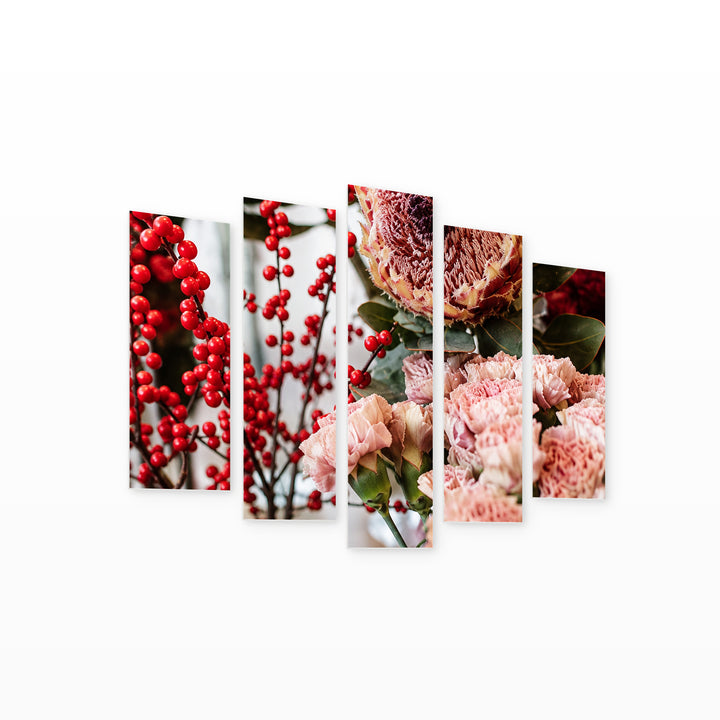 At the Flower Shop with Geometric Rhythm — five-panel wall art on white background in perspective | 5wallart 57573 M1