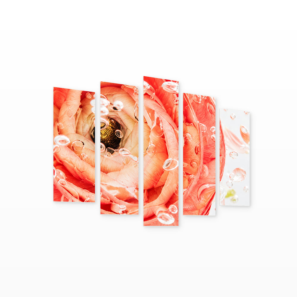 Peach Color with Geometric Rhythm — five-panel wall art on white background in perspective | 5wallart 57574 M1