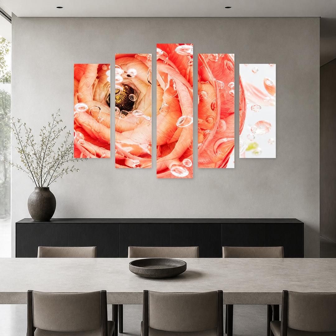 Peach Color with Geometric Rhythm — five-panel wall art in frontal interior | 5wallart 57574 M3