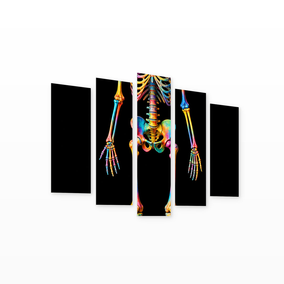 Skeleton in Vivid Color — five-panel wall art on white background in perspective | 5wallart 57575 M1