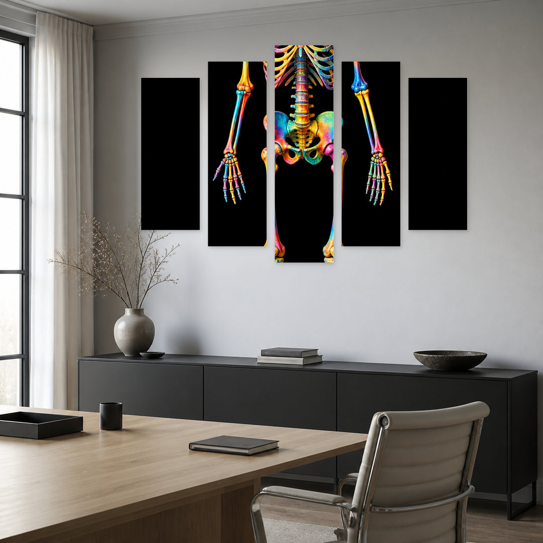 Skeleton in Vivid Color — five-panel wall art in alternate frontal interior | 5wallart 57575 M4