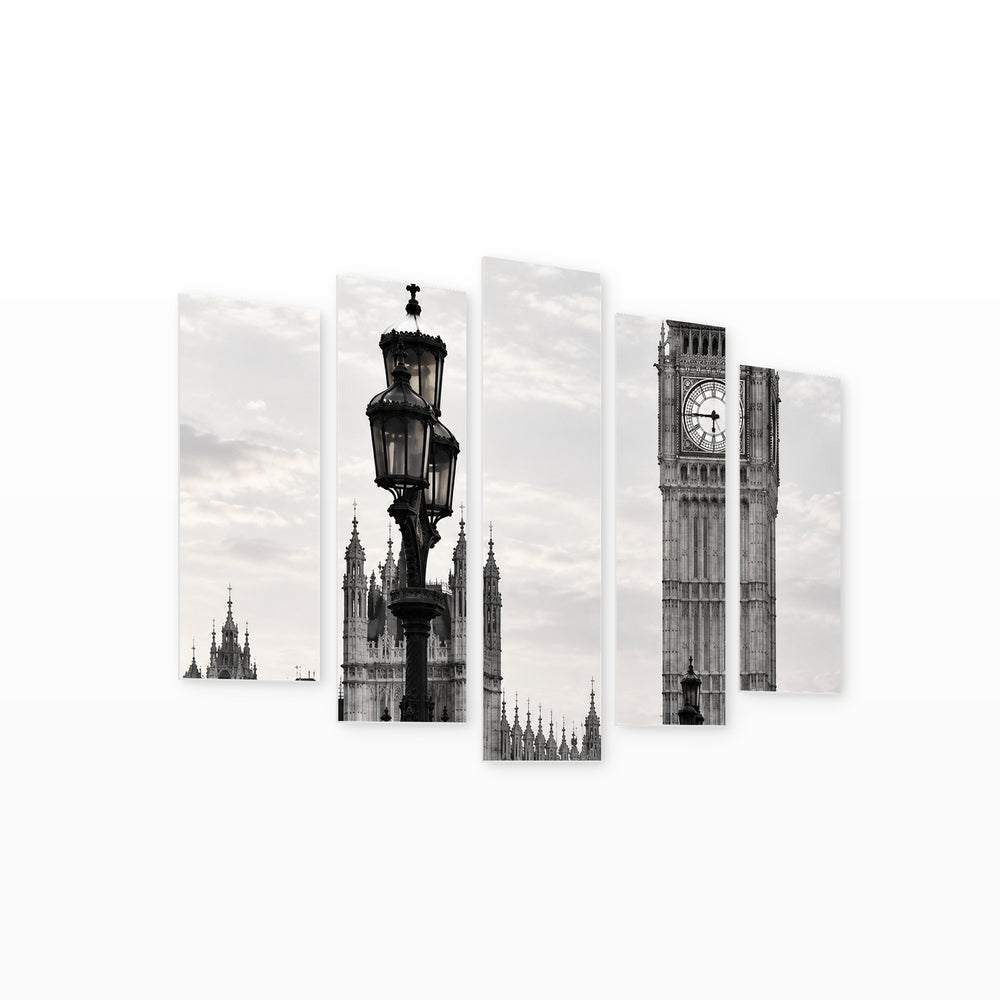 Big Ben Clock Tower in Serene Light — five-panel wall art on white background in perspective | 5wallart 57576 M1