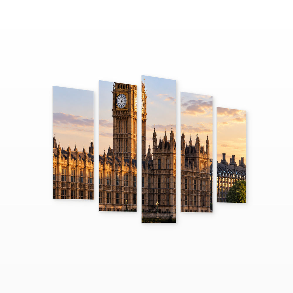 Big Ben Urban Panorama — five-panel wall art on white background in perspective | 5wallart 57577 M1