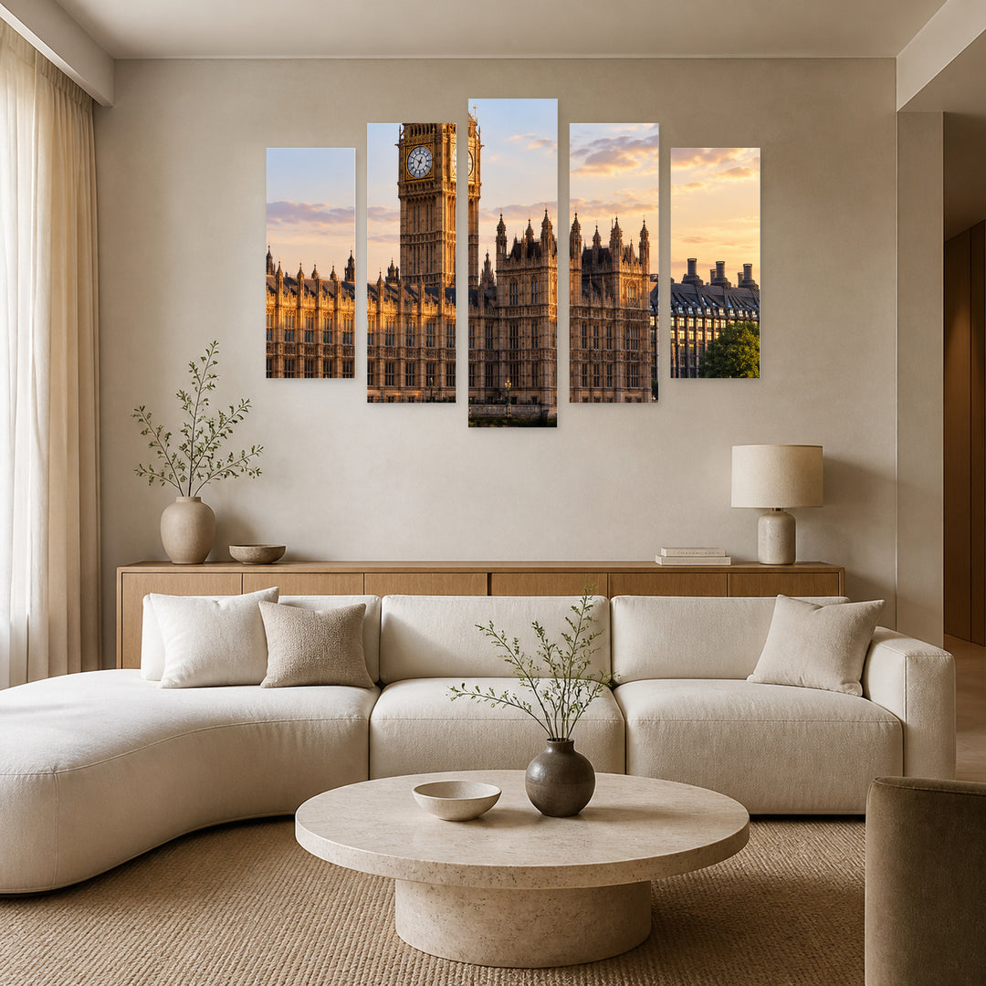 Big Ben Urban Panorama — five-panel wall art in frontal interior | 5wallart 57577 M3