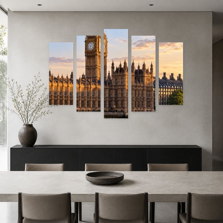 Big Ben Urban Panorama — five-panel wall art in alternate frontal interior | 5wallart 57577 M4