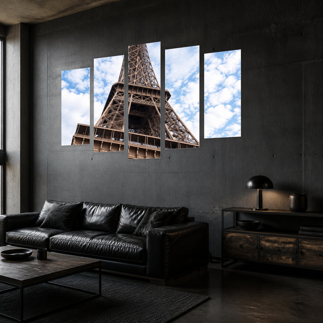 Symbol of Paris — five-panel wall art in perspective interior | 5wallart 57578 M2