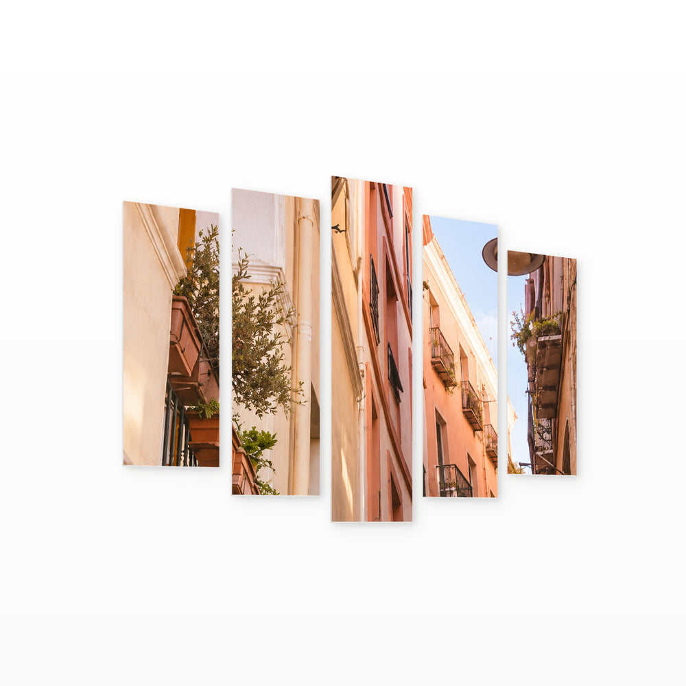 Terraces in Serene Light — five-panel wall art on white background in perspective | 5wallart 57579 M1