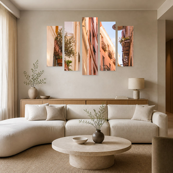 Terraces in Serene Light — five-panel wall art in frontal interior | 5wallart 57579 M3