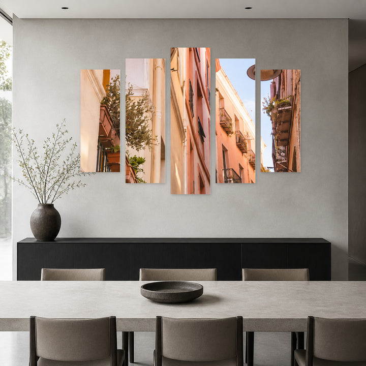 Terraces in Serene Light — five-panel wall art in alternate frontal interior | 5wallart 57579 M4
