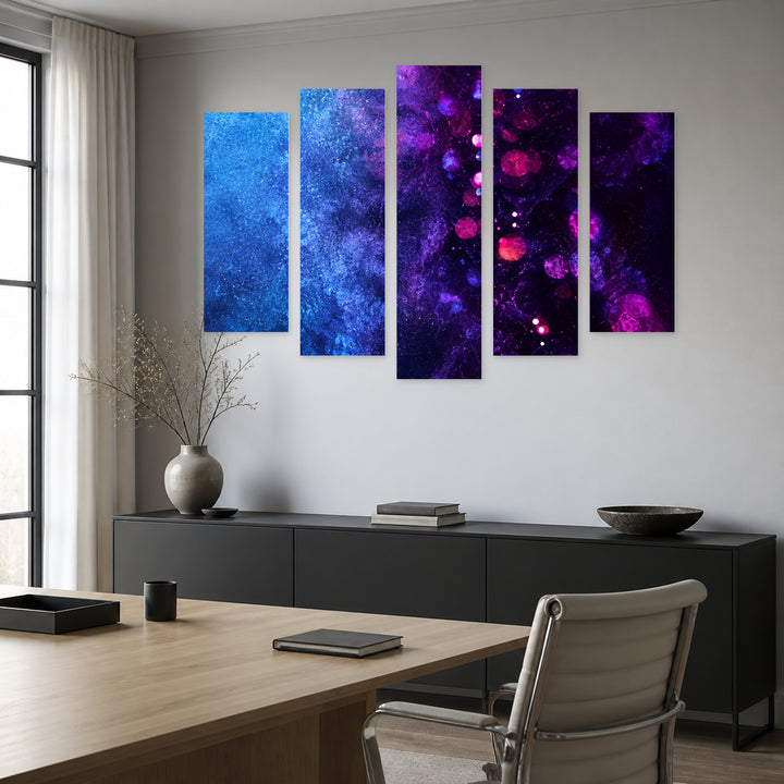 Space Painting with Geometric Rhythm — five-panel wall art in frontal interior | 5wallart 57580 M3