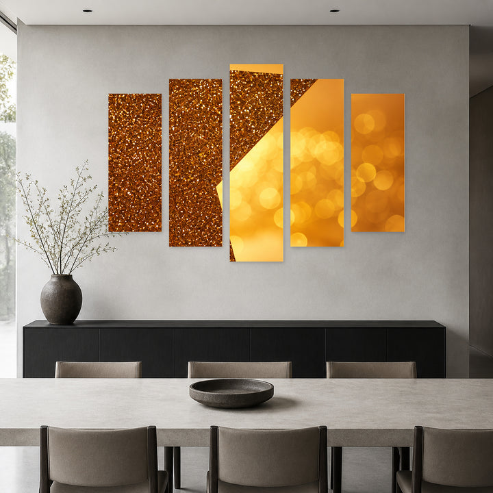 Golden Star in Serene Light — five-panel wall art in alternate frontal interior | 5wallart 57581 M4