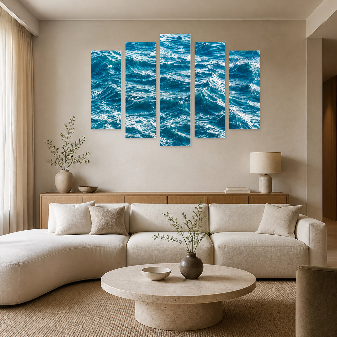 Jump! with Dramatic Contrast — five-panel wall art in alternate frontal interior | 5wallart 57582 M4
