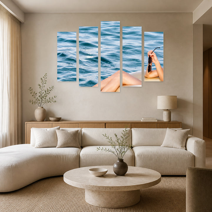 Relax with Geometric Rhythm — five-panel wall art in frontal interior | 5wallart 57583 M3