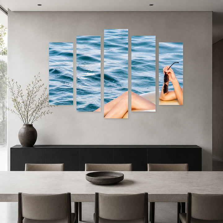 Relax with Geometric Rhythm — five-panel wall art in alternate frontal interior | 5wallart 57583 M4