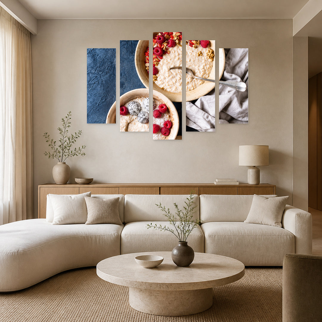 Muesli Contemporary Study — five-panel wall art in alternate frontal interior | 5wallart 57584 M4