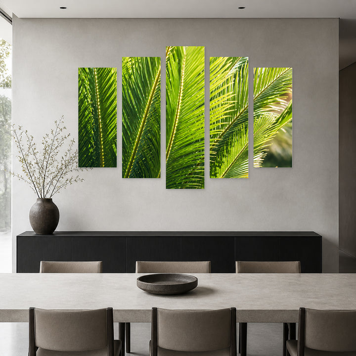 Sago Palm in Vivid Color — five-panel wall art in alternate frontal interior | 5wallart 57587 M4