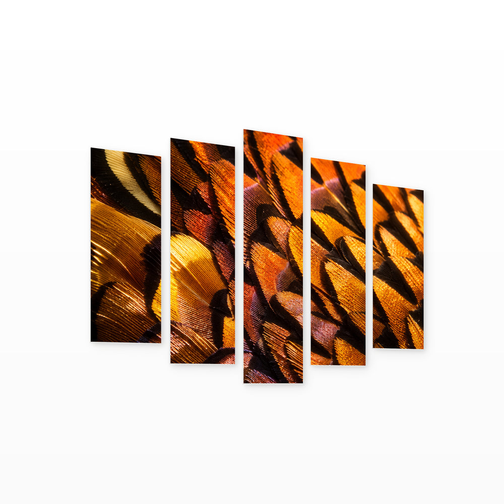 Wooden Fragments in Serene Light — five-panel wall art on white background in perspective | 5wallart 57589 M1
