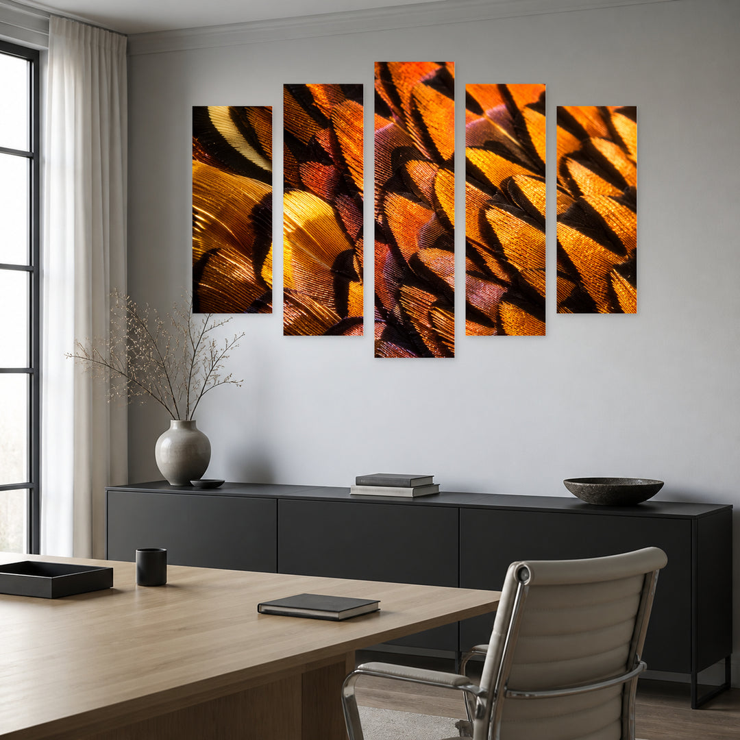 Wooden Fragments in Serene Light — five-panel wall art in alternate frontal interior | 5wallart 57589 M4