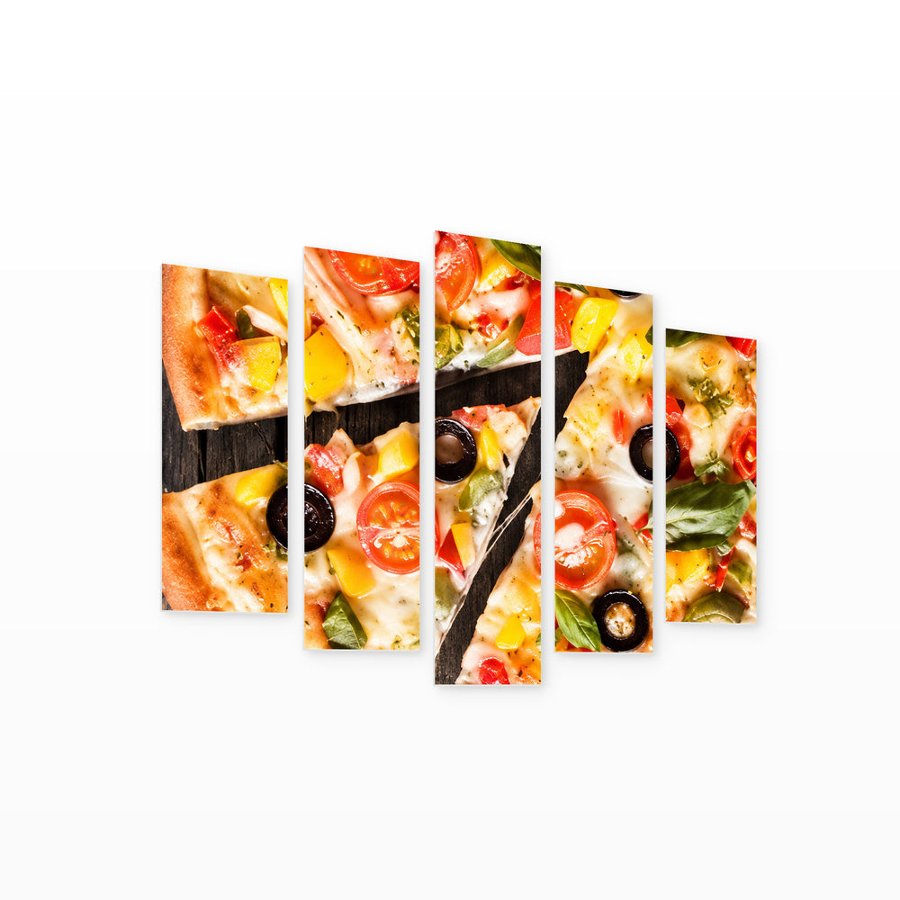 Olive Pizza Still Life — five-panel wall art on white background in perspective | 5wallart 57591 M1