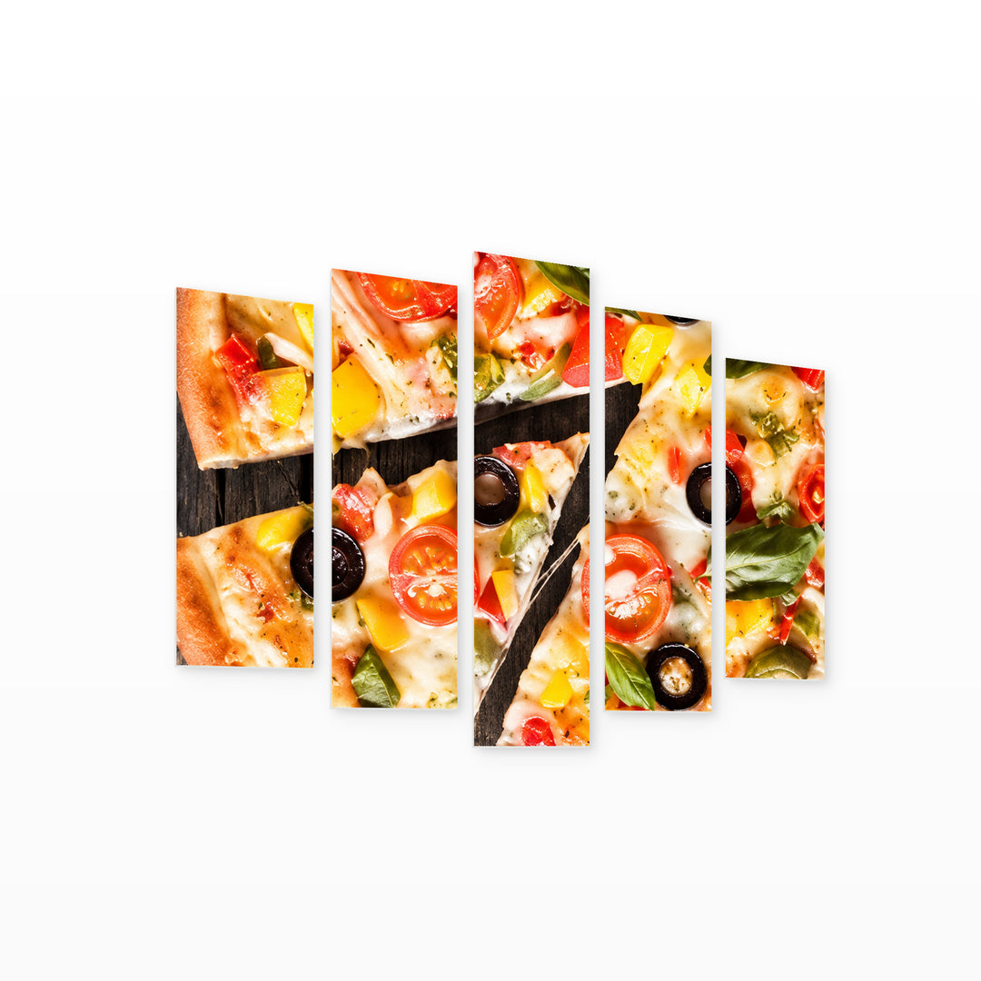 Olive Pizza Still Life — five-panel wall art on white background in perspective | 5wallart 57591 M1