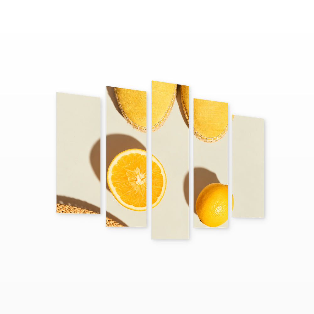 Lemon Aesthetic in Vivid Color — five-panel wall art on white background in perspective | 5wallart 57593 M1