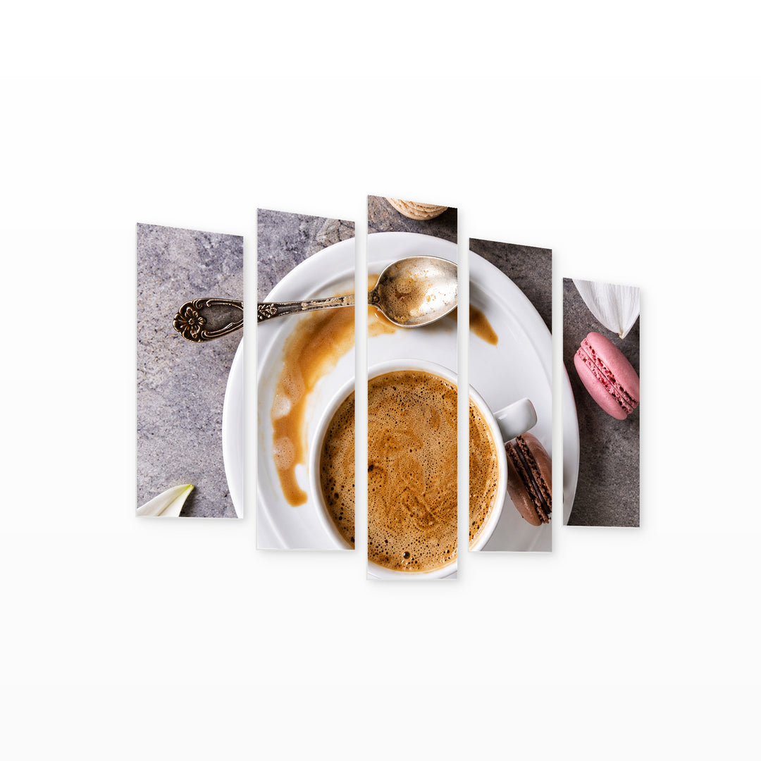Delicious Coffee Still Life — five-panel wall art on white background in perspective | 5wallart 57594 M1