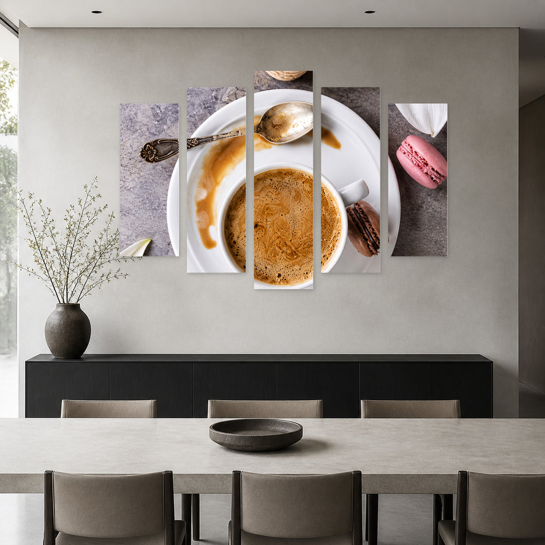 Delicious Coffee Still Life — five-panel wall art in frontal interior | 5wallart 57594 M3