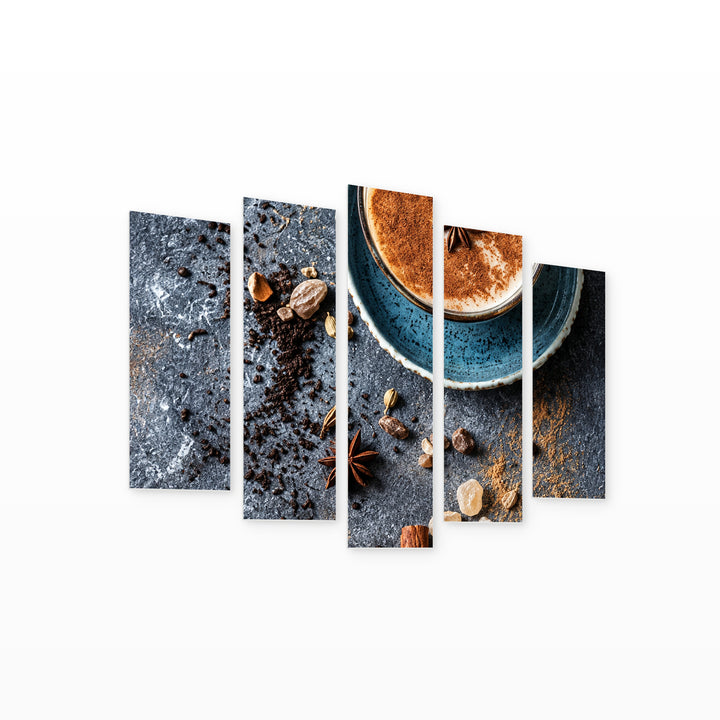 Cinnamon Flavor with Dramatic Contrast — five-panel wall art on white background in perspective | 5wallart 57596 M1